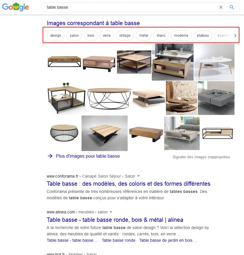 Exemple SEO Google Images et filtres images