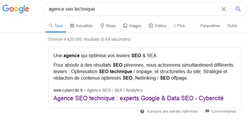 Exemple featured snippet