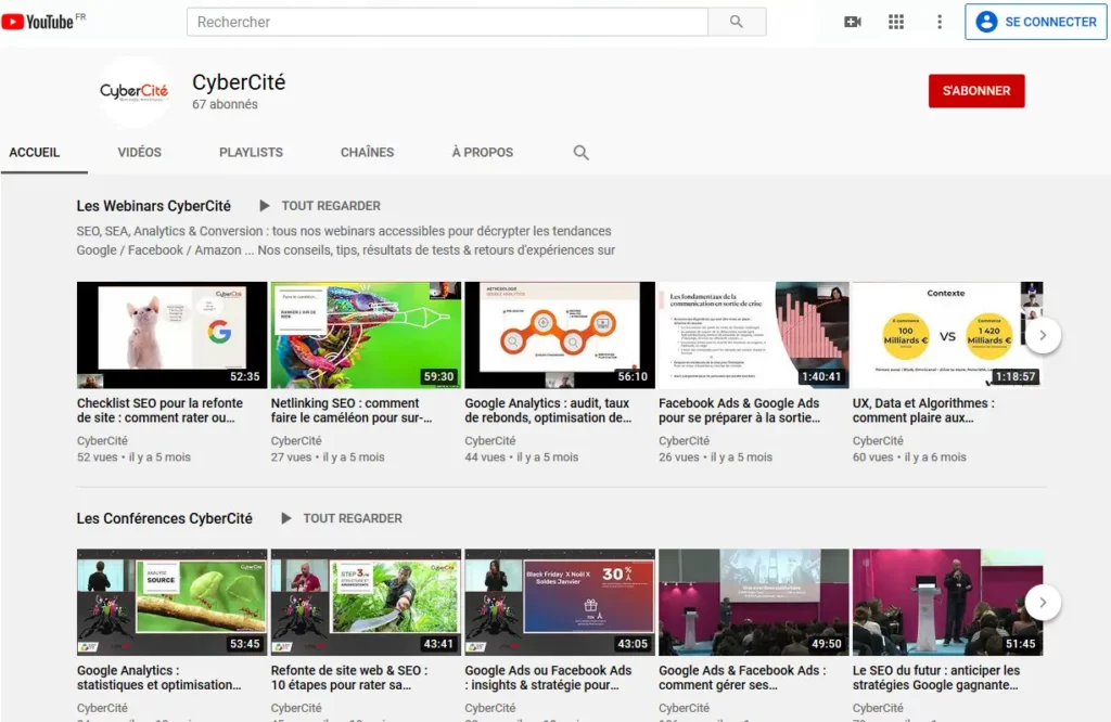 Agence SEO Cybercité sur Youtube